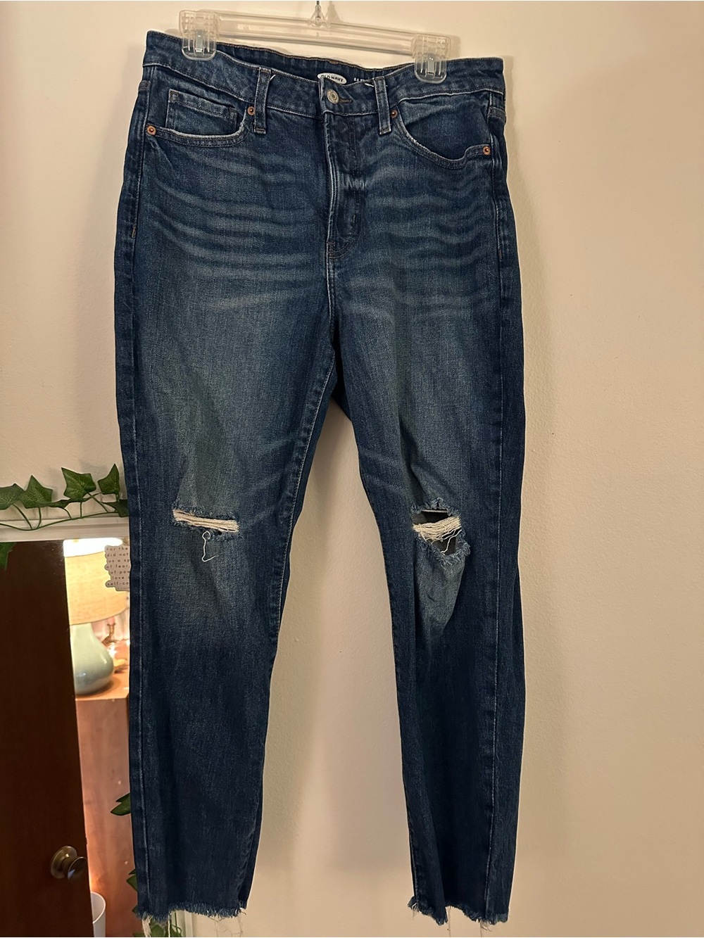 Old Navy Dark Blue Straight Leg Ripped Jeans